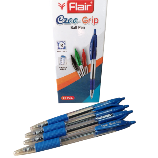 Clear Barrel 0.7mm Flair Ezee Rubber Grip Ball Pen Fine