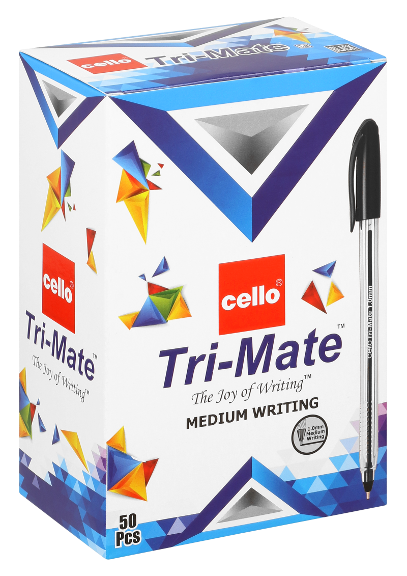 Clear Barrel 1.0mm Cello Tri-Mate Ball Pens Medium Black / Blue / Red - Image 2