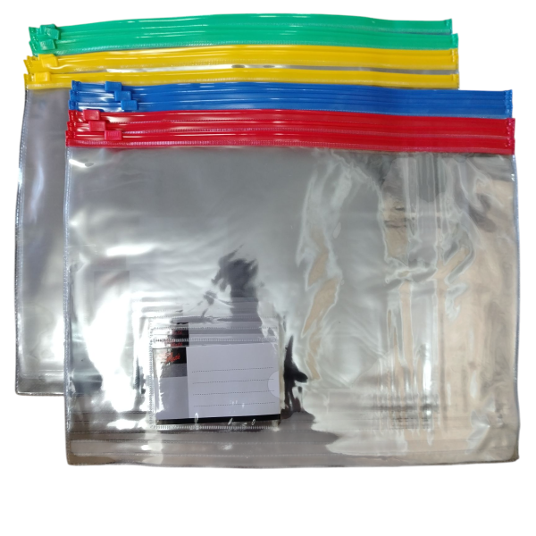 US- ZB 56 PVC Zipper Bags Asst Colours A4
